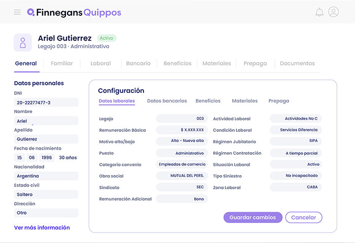 Screenshot of the Employee Records module in Quippos